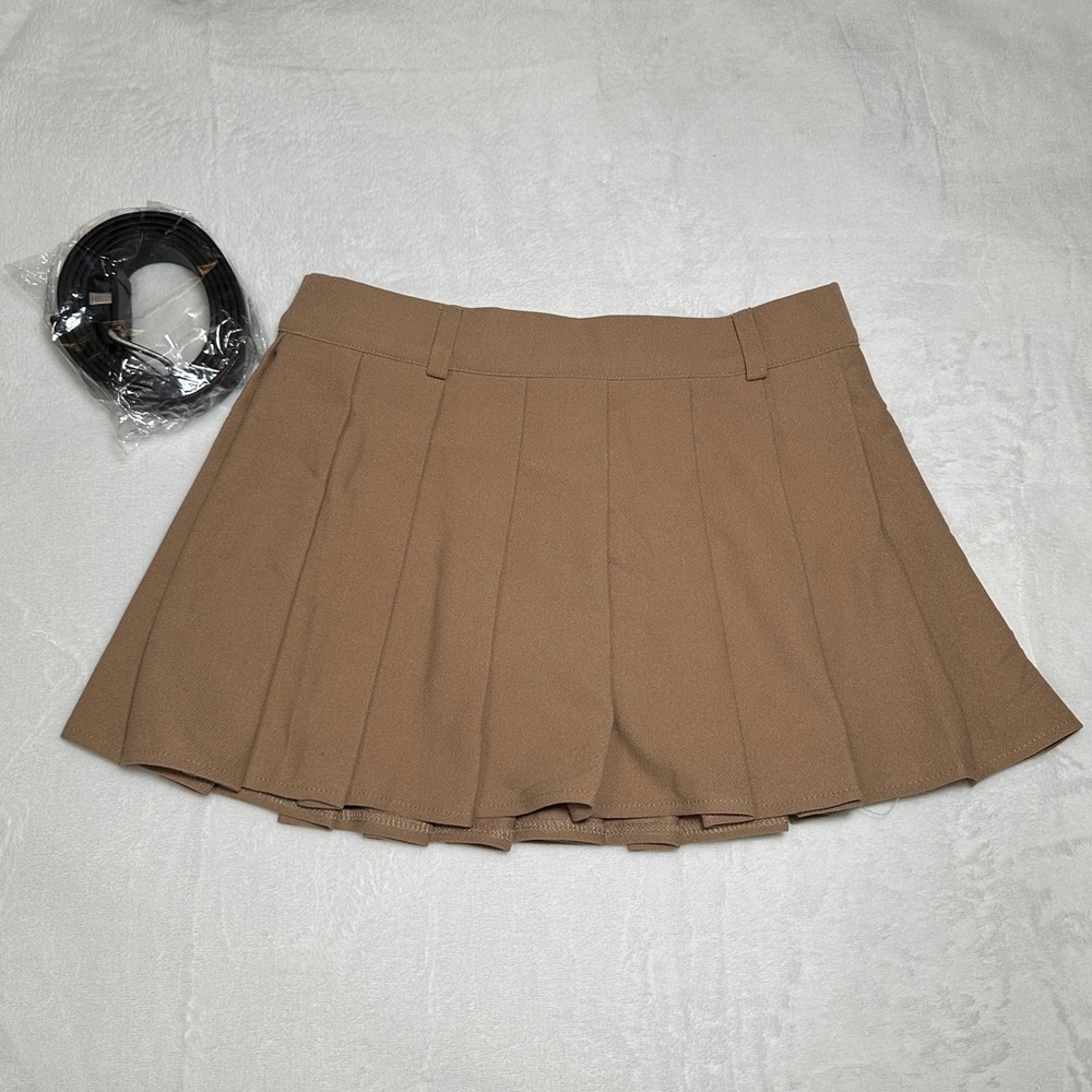 Tan Micro Mini Skirt with Belt